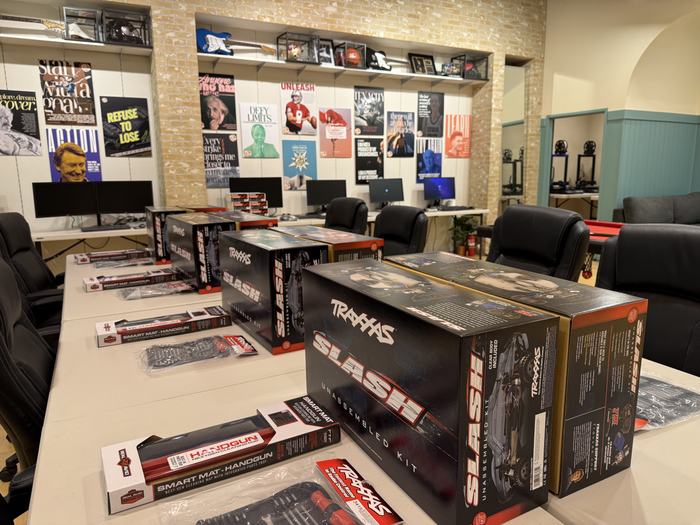 Traxxas kits and tools laid out ready for a build class