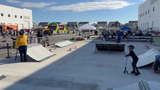 Riders spread across the whole outdoor ramp park