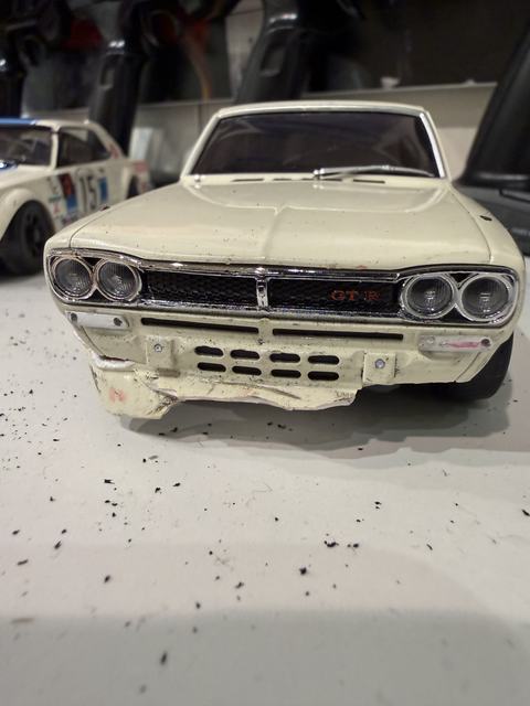A Skyline GT-R RC body from the front three-quarter