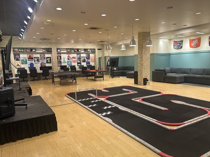 The RC track with the seating area behind