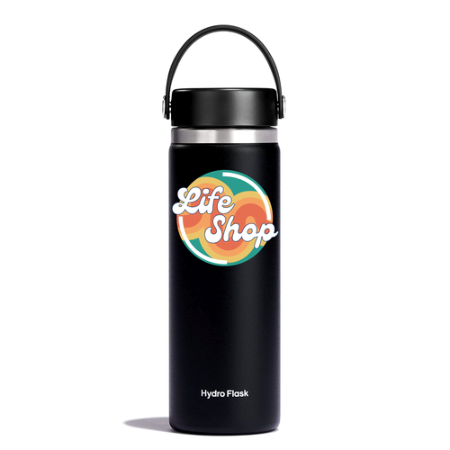 Black 20oz Hydro Flask with the Life Shop logo